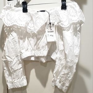 Zara Large White Off The Shoulder Long Sleeve Top